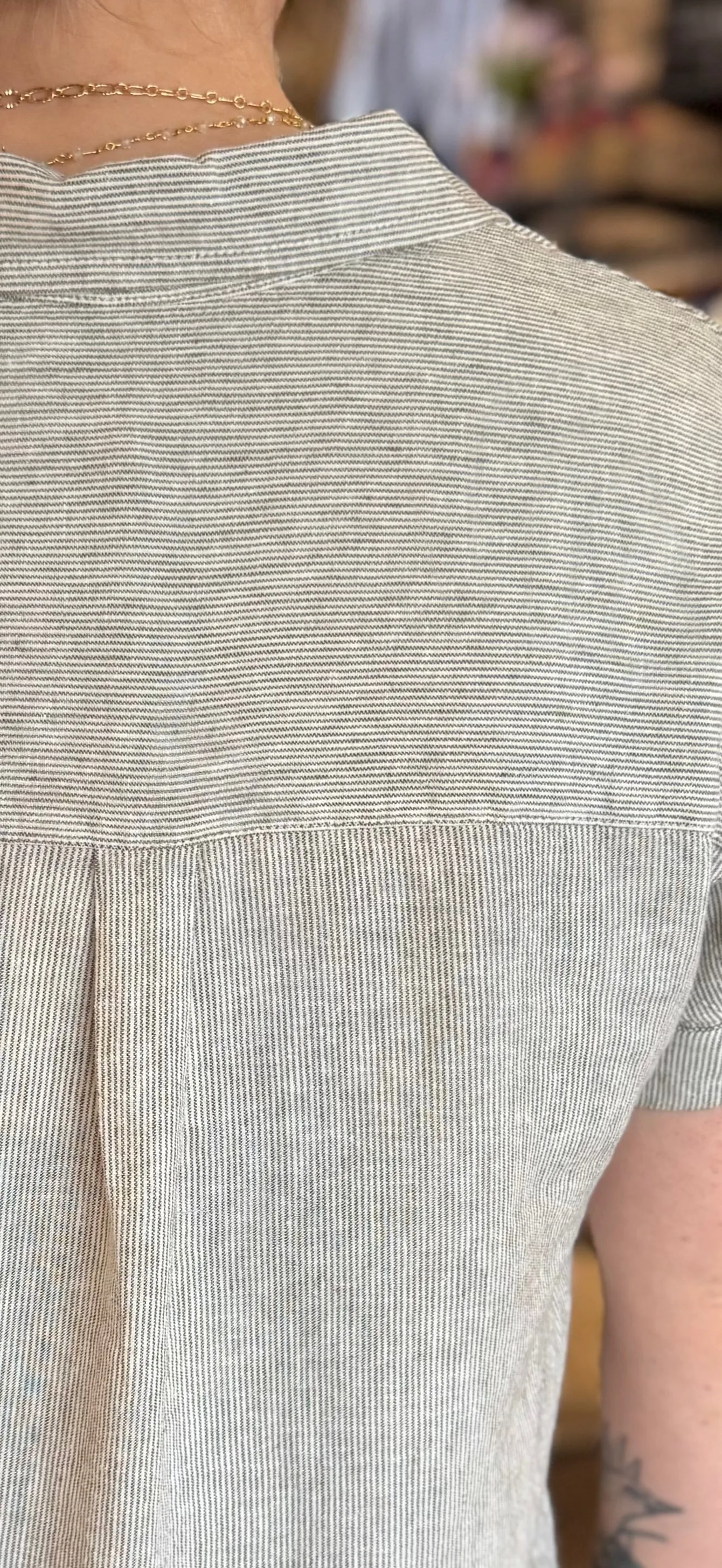 Sydney Button Up- Micro Olive Stripe