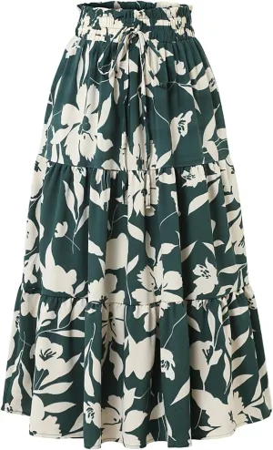 Tiered Maxi Skirts for Women Comfy Ruffle Hem Flowy Swing Elastic High Waisted Summer Cover Ups Long Skorts