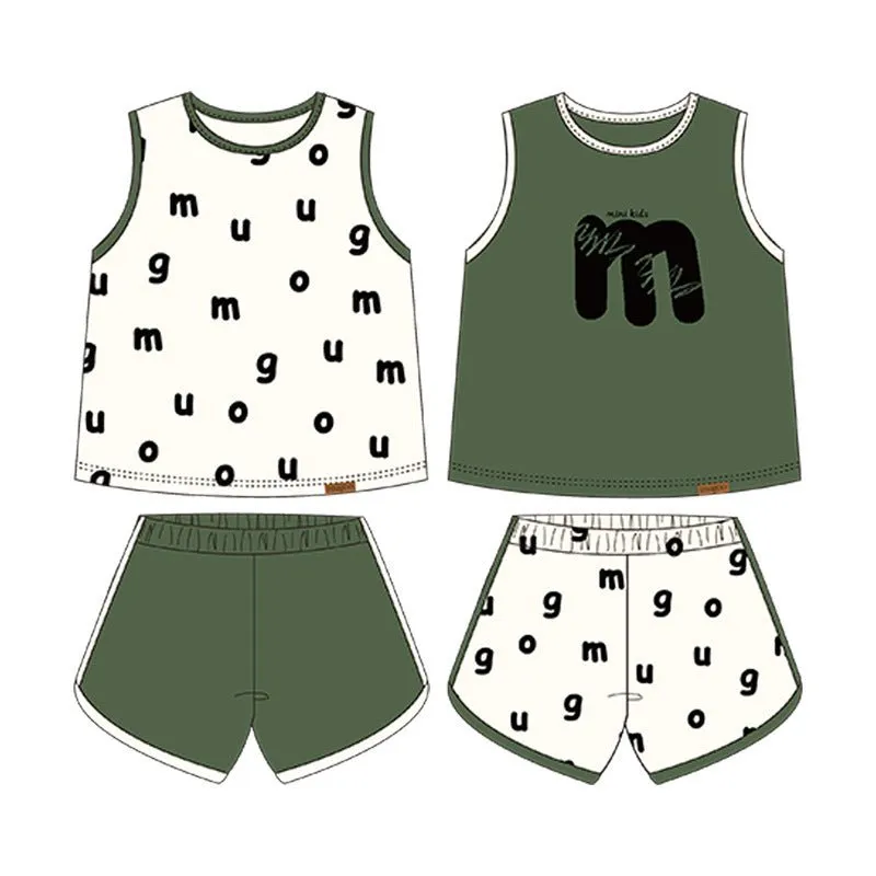 Toddler/Kid's Color Block Letter Print Vest with Shorts Set (2 Designs)