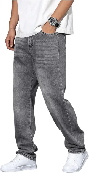 Verdusa Men's Wide Leg Denim Pants Casual Loose Fit Long Jeans with Pockets