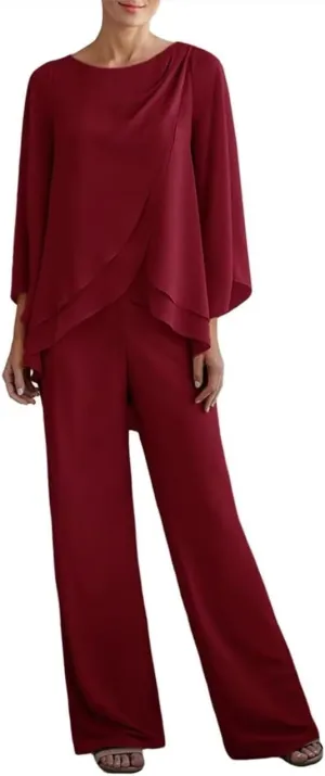 VK Selec Chiffon Mother of The Bride Pant Suits for Wedding 2 Pieces Pants Suits for Women Dressy Wedding