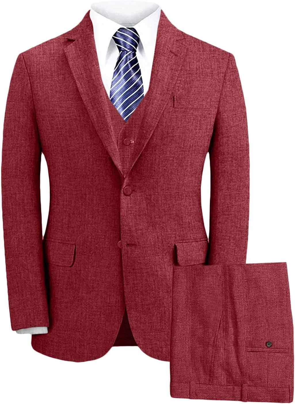 Wemaliyzd Men's Linen Suit Summer 3 Piece Wedding Suit Peak Lapel Blazer Vest Pants