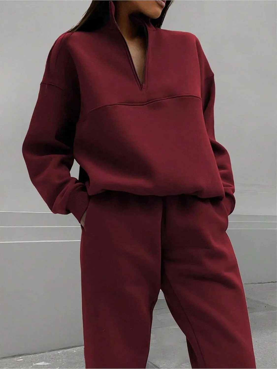 Women 2 Piece Outfits Sweatsuit Half Zip Pullover Long Sleeve Sweatshirt Jogger Pants Set with Pockets 2025 Fall