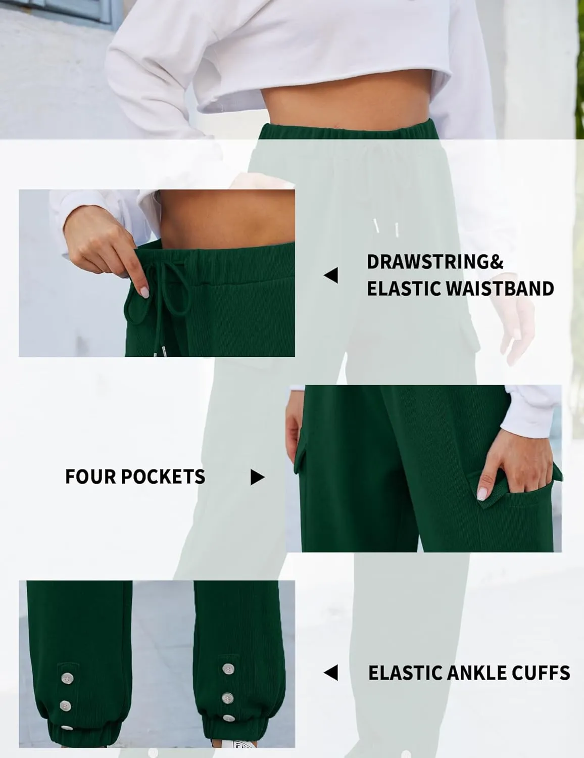 Women Cinch Bottom Cargo Sweatpants Casual Baggy High Waisted Wide Leg Joggers Pants Trousers with Pockets