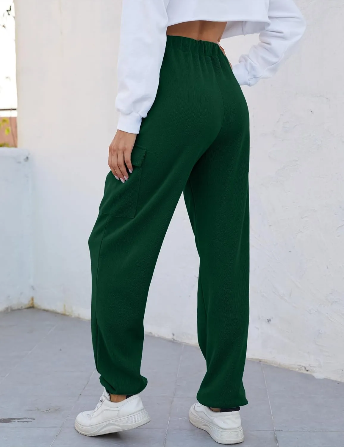Women Cinch Bottom Cargo Sweatpants Casual Baggy High Waisted Wide Leg Joggers Pants Trousers with Pockets
