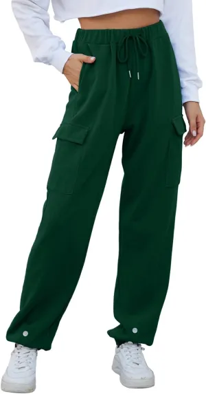Women Cinch Bottom Cargo Sweatpants Casual Baggy High Waisted Wide Leg Joggers Pants Trousers with Pockets