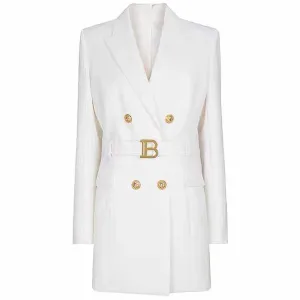 Women double breasted coat dress mid-length blazer dress with belt