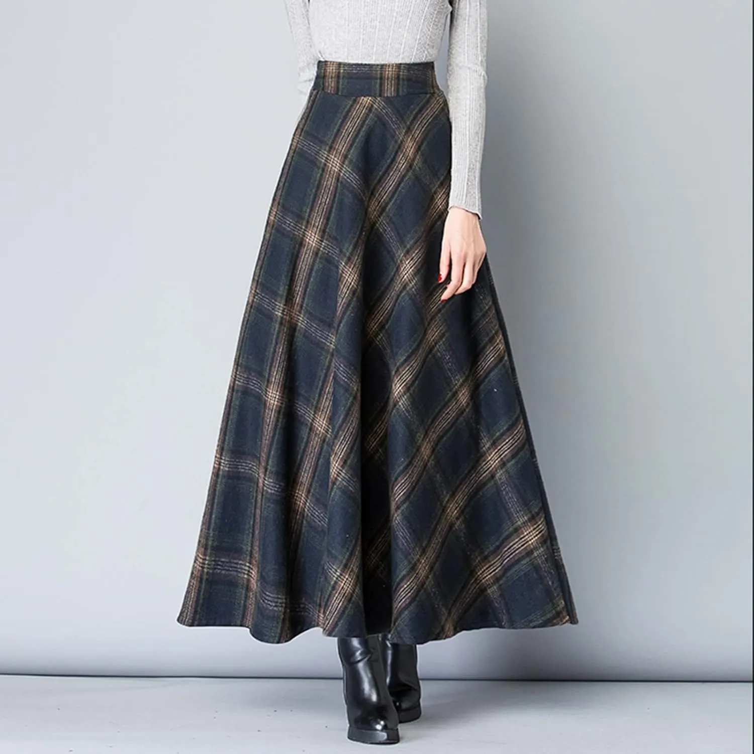 Women Midi Skirt Skirts Women Fashion Casual Plaid SkirtWith Pockets Vintage High Waist Pleated Skirt Tulle Skirt
