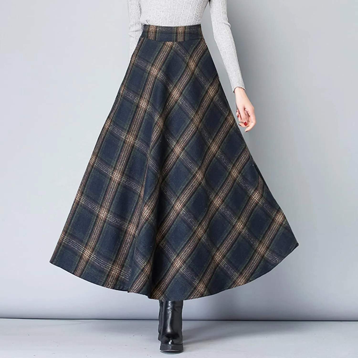 Women Midi Skirt Skirts Women Fashion Casual Plaid SkirtWith Pockets Vintage High Waist Pleated Skirt Tulle Skirt