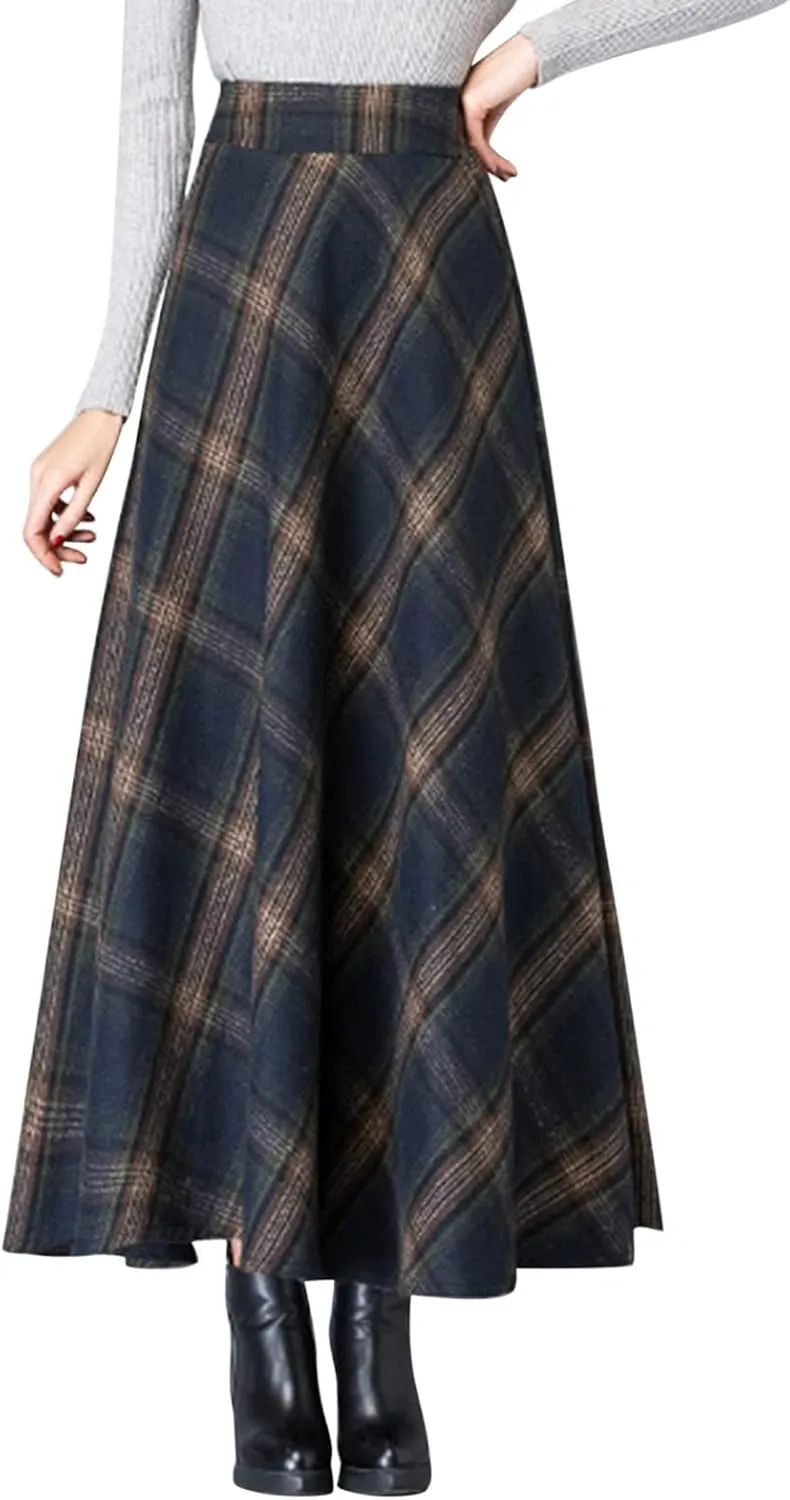 Women Midi Skirt Skirts Women Fashion Casual Plaid SkirtWith Pockets Vintage High Waist Pleated Skirt Tulle Skirt
