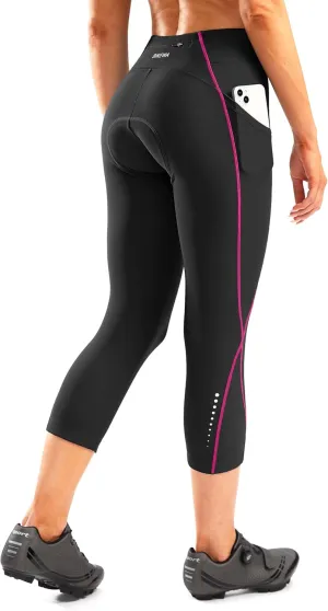Women's 4D Padded Bike Pants High Waist Cycling Shorts Bicycle Capris 3/4 Biking Tights with Zipper Pockets