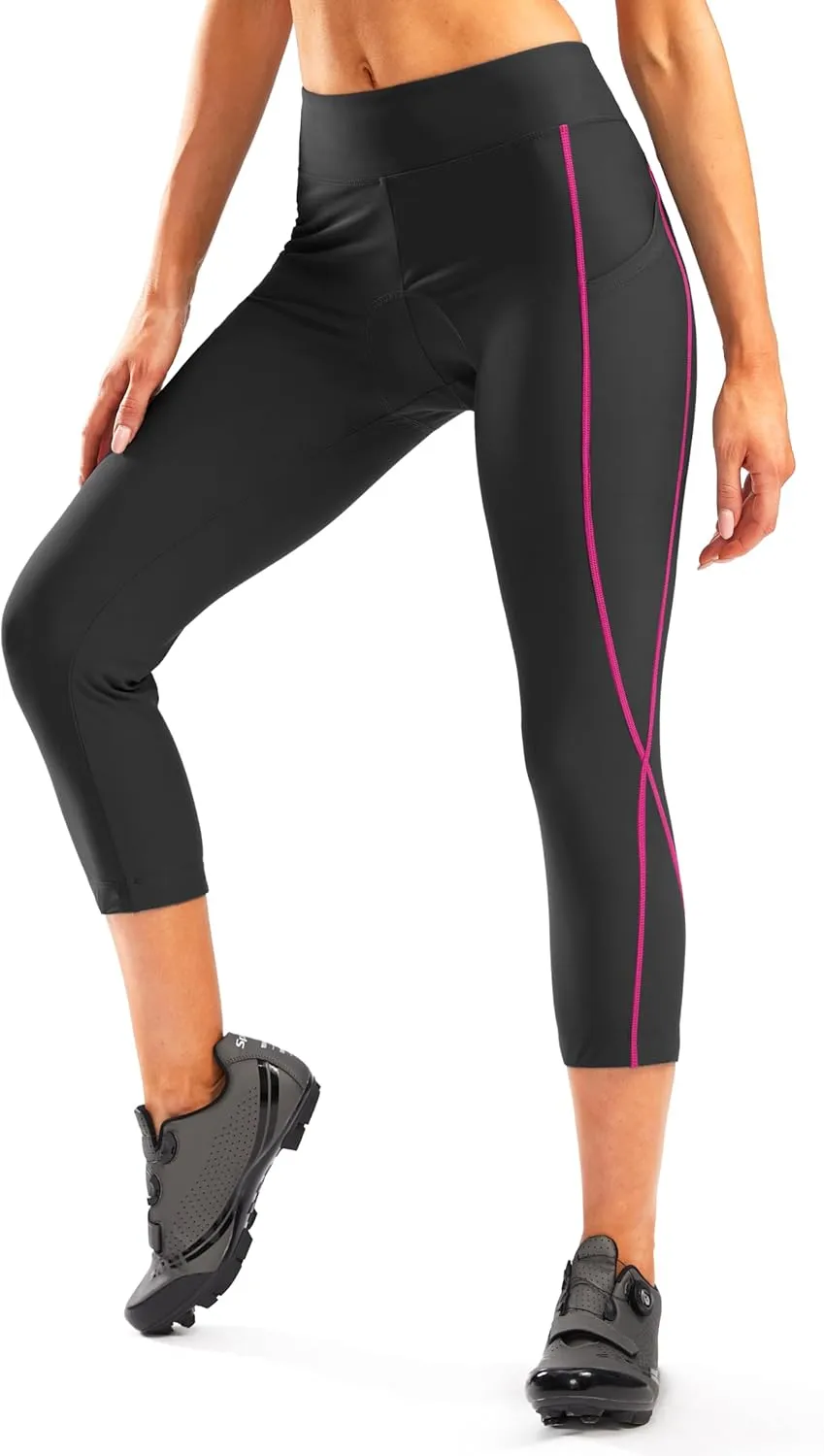 Women's 4D Padded Bike Pants High Waist Cycling Shorts Bicycle Capris 3/4 Biking Tights with Zipper Pockets