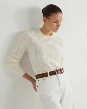 Women's Adelyn Cable Round Neck Cashmere Jumper New Ivory White
