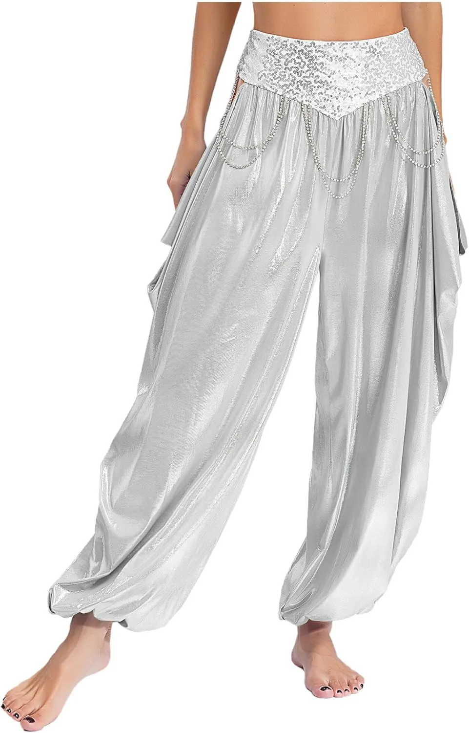 Women's Belly Dance Costume Harem Pants Rhinestone Chains Bloomers Trousers Arabian Dancing Costume