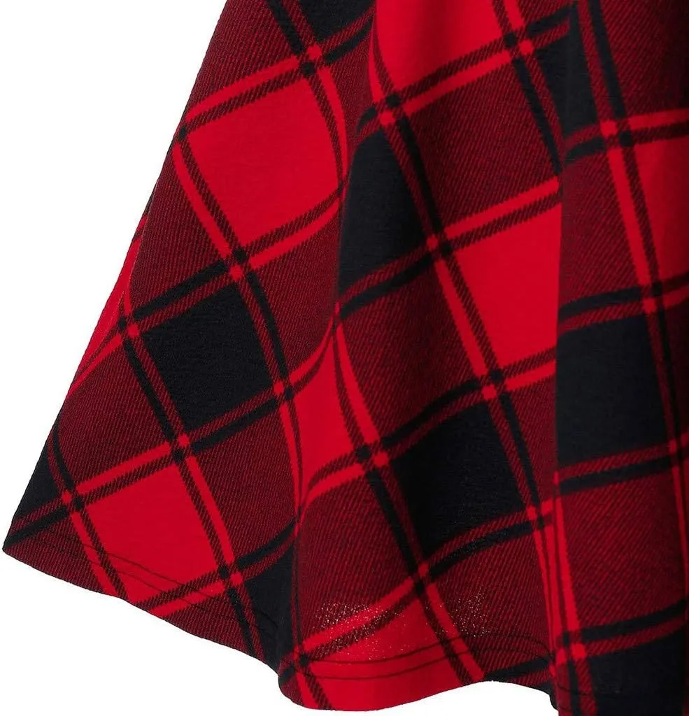 Women's Boho Skirt Summer Casual Loose Trendy Elastic High Waist Plaid Printed Pleated Sun Beach Skirts, S-2XL