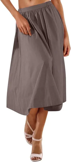 Womens Midi Skirts Casual Elastic High Waisted Pleated Flowy Long Skirts Trendy Cute Skirts Beach Vacation Outfits