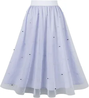 Women's Party Cocktail 2024 Summer Fairy Skirt Elastic High Waist Pleated Mesh Flowy Layered A-Line Tulle Midi Skirts