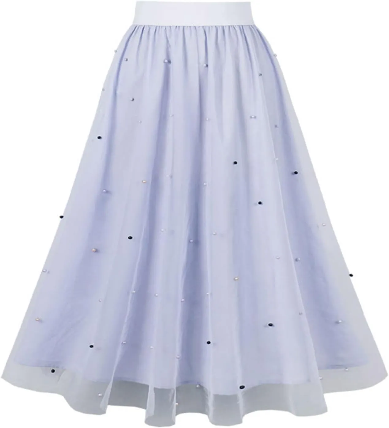 Women's Party Cocktail 2024 Summer Fairy Skirt Elastic High Waist Pleated Mesh Flowy Layered A-Line Tulle Midi Skirts