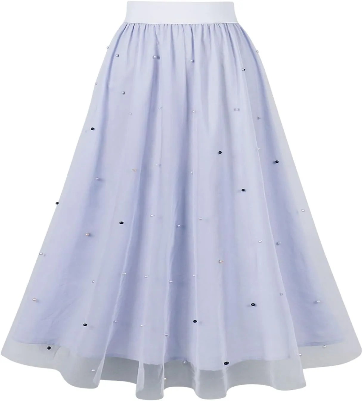 Women's Party Cocktail 2024 Summer Fairy Skirt Elastic High Waist Pleated Mesh Flowy Layered A-Line Tulle Midi Skirts