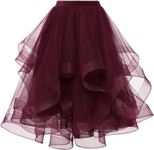 Women's Summer Casual Loose Trendy Elastic High Waist Solid Color Fluffy Mesh Party Latin Dance Flowy Skirts 2025, S-XL