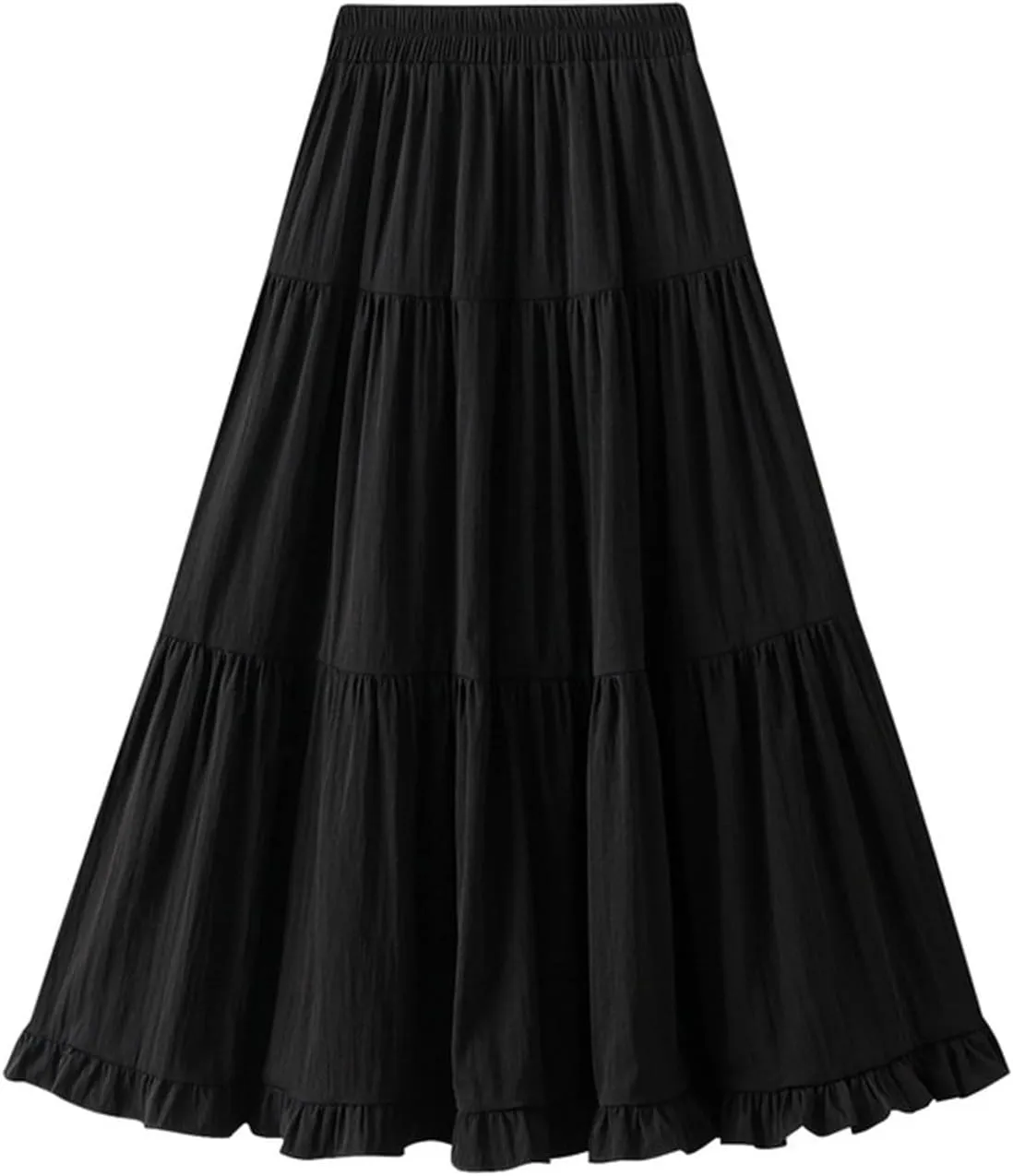 Women's Tiered Pleated Midi Skirt Summer High Waist Flowy A-Line Skirts Bohemian Ruffle Casual Vacation Beach Skirt