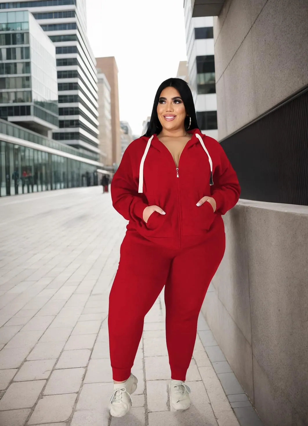 YeGine Womens Plus Size Two Piece Outfits Sweatsuits Casual Long Sleeve Set With Pockets
